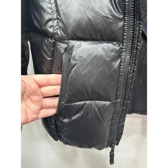 SAM‎ New York Black Quilted Down Puffer Jacket Womens 12 Cropped Zip Winter Coat - Picture 4 of 14
